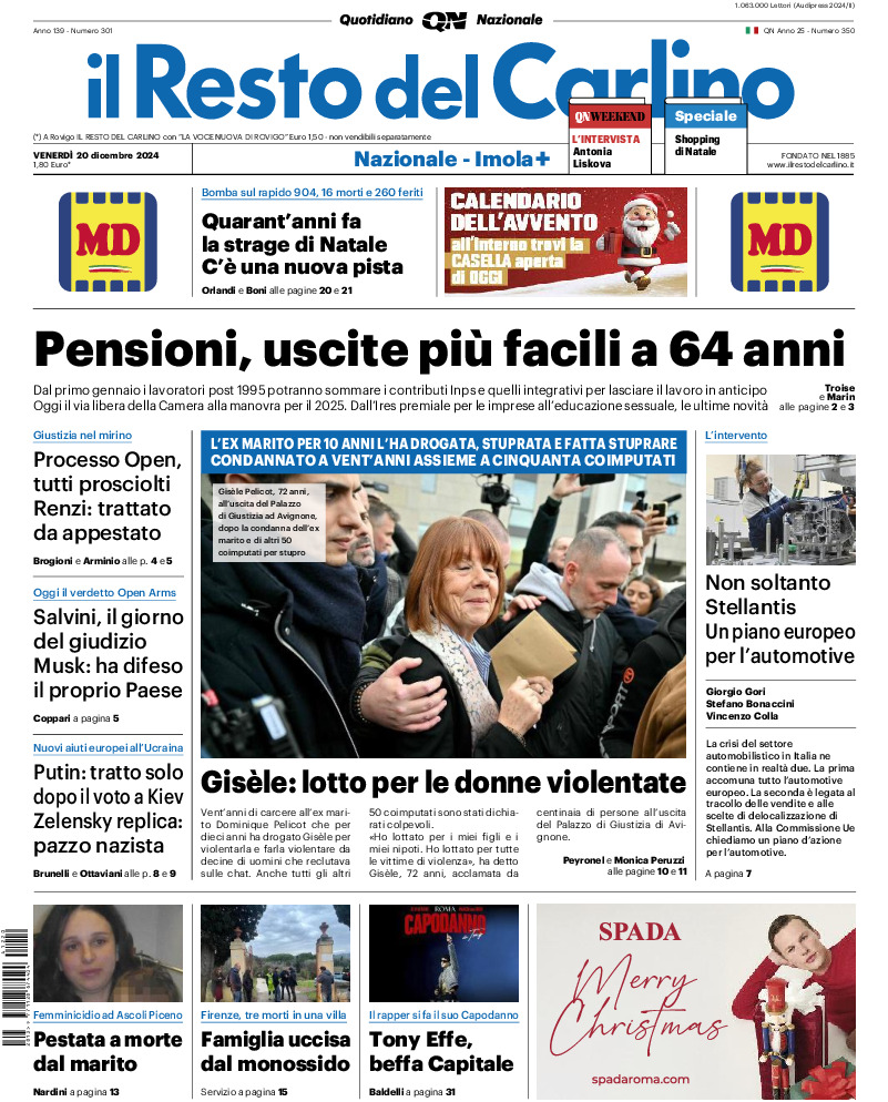 Prima-pagina-il resto del carlino-edizione-di-oggi-20241220